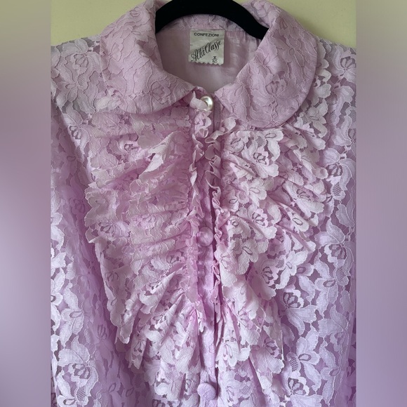 VINTAGE lilac lace jacket with ruffled sleeves and yoke size medium large - Picture 4 of 6